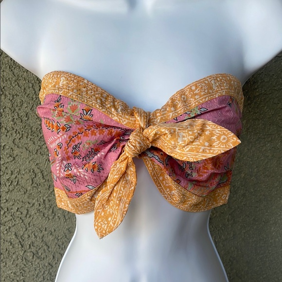 No.082 Tigerlily Pink and Orange Bandeau Crop Top Size 10 - Picture 1 of 7